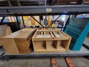 lot 38500 image: (4) Wooden Childrens Organizers And 1 Book Rack
