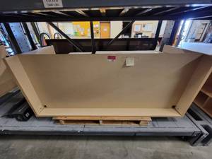 lot 38501 image: Blonde Wood Shaped Desk With 3 Drawer File Cabinet