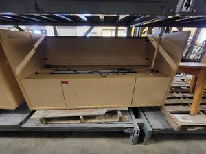 lot 38504 image: (2) Blonde Wood Overhead Shelves