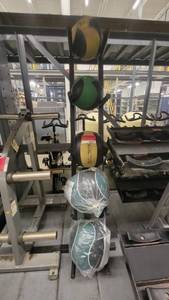 lot 38976 image: 5-Tier Medicine Ball Rack W Five Medicine Balls