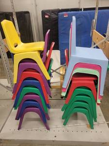 lot 39029 image: Lot of 20 Multi Color Childrens Stackable Chairs