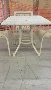 lot 39082 image: Square Outdoor Table W (4) Aluminum Chairs