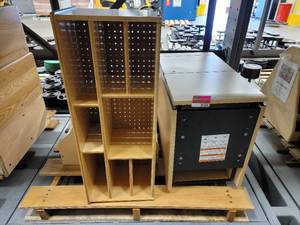 lot 35508 image: Small Shelf W a Two Drawer Blond Laminate Wood Filing Cabinet