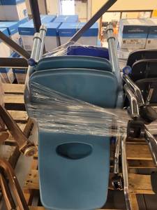 lot 38536 image: Lot of 3 Academia Student Chairs and 2 Baby Blue Plastic Chairs