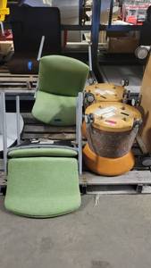 lot 38557 image: (2) Green Waiting Chairs - (2) Rolling Stools