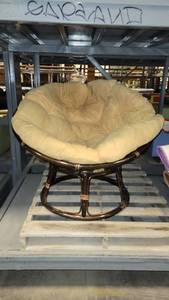 lot 38580 image: 41in Wooden Papsun Chair W a Yellow Soft Cushion
