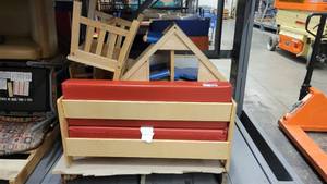 lot 38583 image: Wooden Kids Couch W Red Seat - Kids Chairs - Shelves and More
