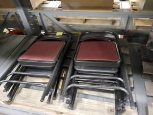 lot 38592 image: 8 Burgandy Seat with Black Frame Folding Chairs