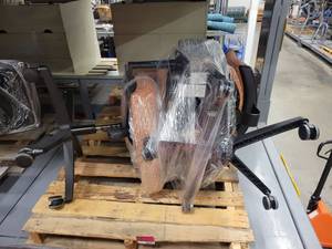 lot 38595 image: Lot of 2 Red Orange Geo Design Adjustable Office Chairs
