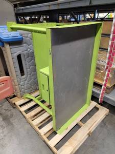 lot 38614 image: Green Painted Metal Work Bench With Undershelf And Drawer