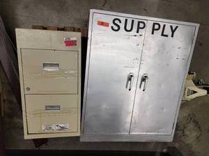 lot 38629 image: Metal Storage Cabinet And 2 Drawer File Cabinet