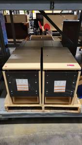 lot 38633 image: (3) Wooden Cubical Three Drawer Filing Cabinets