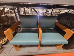 lot 38667 image: Baby Blue Wooden Frame Bench