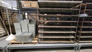 lot 38678 image: (3) Heavy Duty 8-Tier Metal Shelves W Metal Storage Baskets