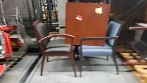 lot 38682 image: Square Wooden Side Table W (2) Waiting Chairs