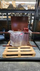 lot 38683 image: (2) Red  Maroon Waiting Chairs W a Wooden Side Table l