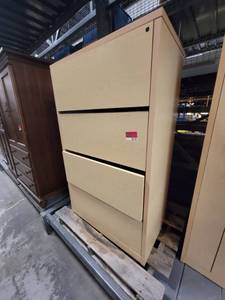 lot 38729 image: Blonde Wood Office 4 Drawer File Cabinet