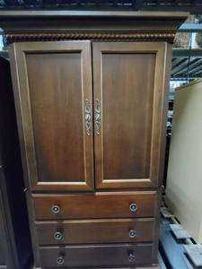 lot 38731 image: (2)Dark Wood TV Cabinets With 3 Drawers