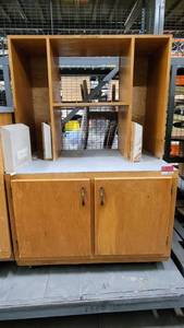 lot 38740 image: Wooden Cabinetry W Shelving