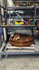 lot 38743 image: (2) Wooden Round Tables - (2) Rectangular Table W Metal Legs