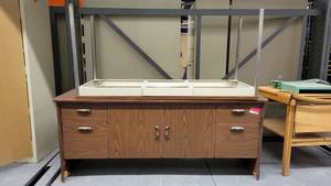 lot 38799 image: Wooden Laminate TV Stand - Metal Desk W ONE Drawer