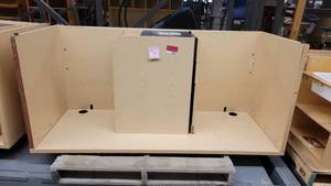 lot 38804 image: Blond Wood Laminate Offixe Desk Withh Thrwe Drawer Filing Cabinet