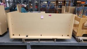 lot 38809 image: Blonde Wood Laminate Office Desk W a Hutch