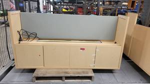 lot 38810 image: Blonde Wood Laminate Desk W an Overhead Lamp