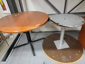 lot 38830 image: (2) Wood Top Tables With Metal Bases