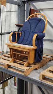 lot 38847 image: Wooden Rocking Chair W Dark Blue Cushion and a Bar Height Chair