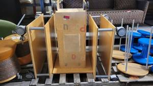 lot 38558 image: (2) Short Two Tier Rolling Carts - Tall Wooden Work Station