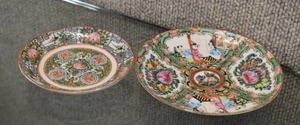 lot 3024 image: Vintage Lot of 2 Canton Rose Porcelain Saucers  China  4.25 and 5.5