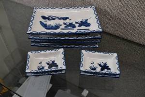 lot 3028 image: Lot of 8 Porcelain Sushi Plates and Sauce Dishes  6.5 x 4.5 and 3.25 x 2.25