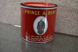 lot 3030 image: Vintage Prince Albert Crimp Cut Tobacco Tin  Prince Albert  4.75 x 5.25
