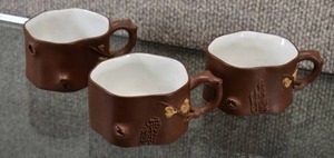 lot 3031 image: Lot of 3 Chinese Yixing Zisha Teacups  4 x 2.75 x 1.75