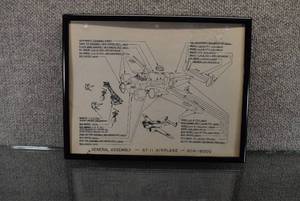 lot 3032 image: Vintage Framed General Assembly AT-11 Airplane Diagram  Beechcraft  11.5 x 9