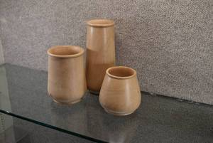 lot 3035 image: Lot of 3 Turned Wood Vases  JMR   4.25 x 4.5, 6 x 4 and 8.75 x 3.5