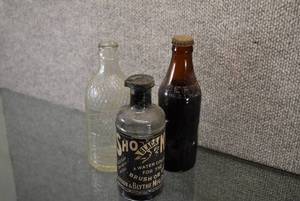 lot 3051 image: Vintage Bottles  Sho Kard Black Ink Bottle, Citrate Magnesia National Bottle, and Tonic Bottle