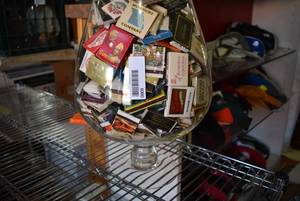 lot 6000 image: Large Wine GlassBowl of Vintage Advertising Matchbooks  15 x 10.5