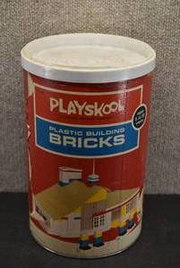 lot 6037 image: Vintage Playskool Plastic Building Bricks   Milton Bradley Co.  11 x 7