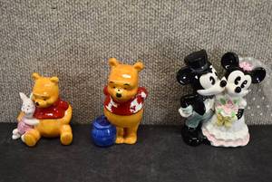 lot 6053 image: Vintage Lot of 3 Winnie the Pooh and Piglet, Mickey and Minnie Wedding Ceramic Figures  Disney  3.75, 5.25, and 5