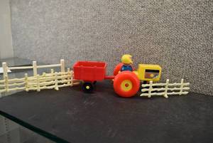 lot 6079 image: Vintage Toy Tractor with Trailer and Fencing   Fisher Price