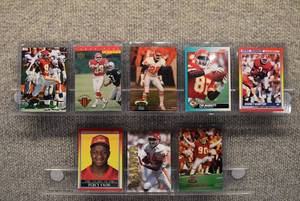 lot 4235 image: Lot of 8 KC Chiefs Players NFL Football Cards  In Rigid Plastic Toploaders