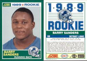 lot 6212 image: 1989 Score Football  #257  Barry Sanders RC