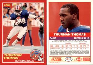 lot 6213 image: 1989 Score Football  #211  Thurman Thomas