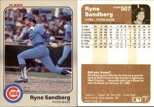 lot 6220 image: 1983 Fleer Baseball  #507  Ryne Sandberg RC