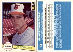 lot 6221 image: 1982 Donruss Baseball  #405  Cal Ripken Jr. RC