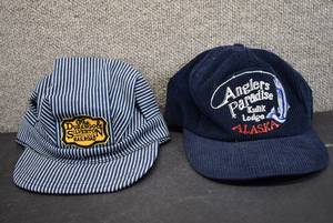 lot 8022 image: Lot of 2 Corduroy and Denim Hats  Anglers Paradise Alaska, Durango & Silverton Railroad.