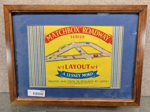lot 3113 image: Framed Lesney Matchbox Roadway Series Layout No. 1  All Cardboard Roadway Pieces In Frame