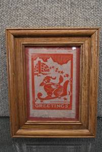 lot 1052 image: Block Print Winter Greetings Framed  Print  9.5 x 7.5